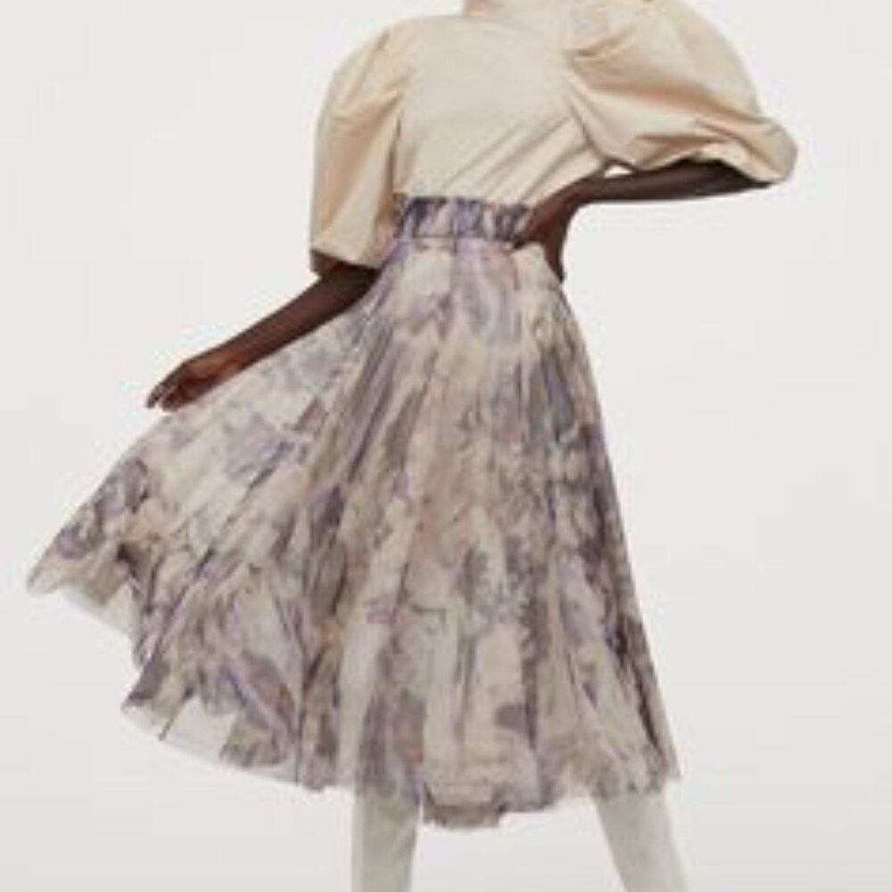 H&M Lined Tulle Circle Skirt Purple Cream Size Small